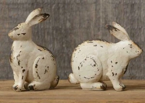 NEW PRIMITIVE WHITE Sitting BUNNIES SMALL 2 pcs Cottage Chic Farmhouse Figures - Picture 1 of 2
