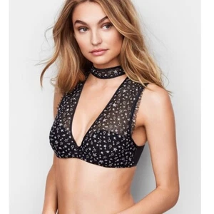 Victorias Secret  DREAM ANGELS HIGH NECK BLACK SILVER  Bralette  Top  NWT MEDIUM - Picture 1 of 4