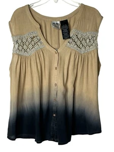 Harley-Davidson Dip Dye Tan Black Crochet Accent Sleeveless Womens Large Blouse - Picture 1 of 4