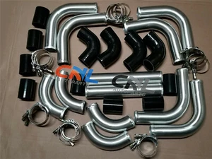 2.5" Aluminum Universal Intercooler Turbo Piping + hose + T-Clamp kits BLACK new - Afbeelding 1 van 11
