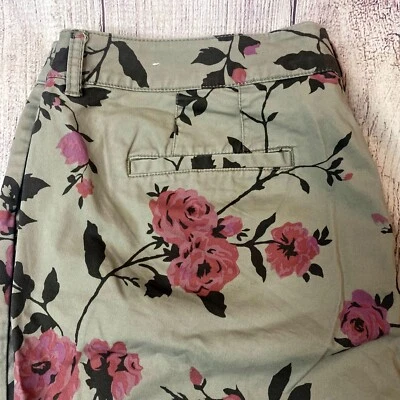 Pantalones cortos para caminar LANDS' END para mujer talla 18 verde oliva rosa rosas tiro medio algodón Foto 1 de 4