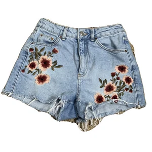 Topshop Moto Mom Denim Cutout Floral Embroidered Jean Shorts High Rise Size 6 - Picture 1 of 8