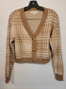 No Comment NY LA Cardigan/ Sweater Medium Drop Shoulder Crop Length Tan. - Picture 1 of 5