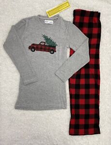 Size L Boys 10 / 12 Christmas Red Black Grey Comfy Cozy Warm Truck Pajama Pj Set