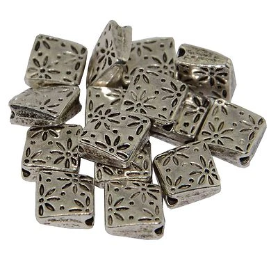 Pack of 15 Silver Colour Metal Flat Square Daisy Print Spacer Bead - (81720-59) - Image 1 of 2