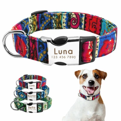 Personalized Dog Fabric Collar Metal ID Name Engraved Tag for Small to Large Dog - Image 1 of 4