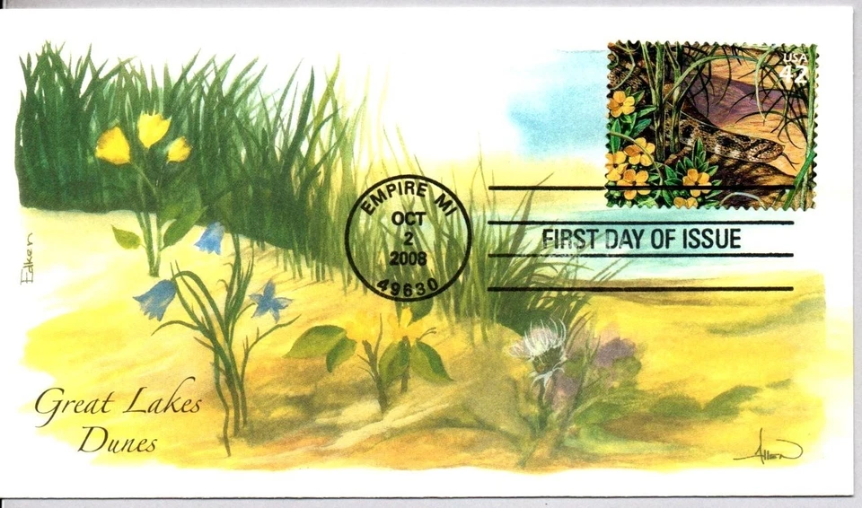 #4352d HOGNOSE SNAKE GREAT LAKES DUNES SERIES STAMP FIRST DAY, EDKEN FDC ARTWORK - Image 1 of 1