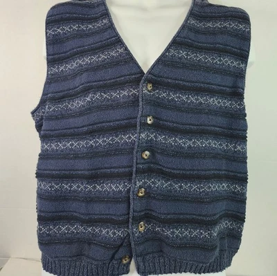 Chaleco Suéter Roundtree & Yorke Vintage Para Hombre Grande Azul Negro Botón Completo Cuello en V Foto 1 de 4