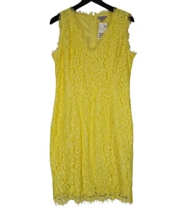 Pencil Dress Size L Bright Yellow Lace Sleeveless Knee Length Party H&M - Picture 1 of 15