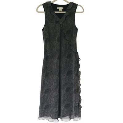 Vestido De Colección Y2K Años 90 Imitación Envolvente Para Mujer Talla 8 Mediano Volantes Midi Capricho Transparente Foto 1 de 4