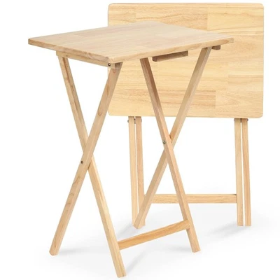 Mesa rectangular plegable portátil para servir aperitivos TV, construcción de madera maciza Foto 1 de 4