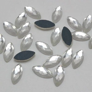 100 Clear Faceted Horse Eye Flatback Glass Crystal Rhinestone Gems 7X15mm NoHole - Picture 1 of 6