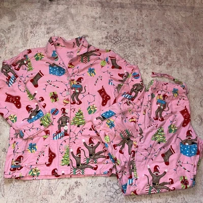 Pijama de Natal Nick & Nora rosa meia macaco tamanho médio - Imagem 1 de 4