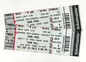 Home Free September 25, 2015 Don't It Feel Good Tour New York 2 Untorn Tickets - Picture 1 of 1