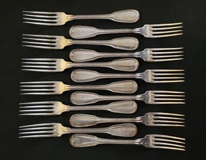 Set of 12 Russian Silver-Plate Fiddle Thread 8.5" Dinner Forks Hallmarked 84 - Picture 1 of 10