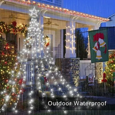 Solar LED Star Waterfall Light Christmas Tree Decor String Lights Lamp W/ Remote - Image 1 of 4