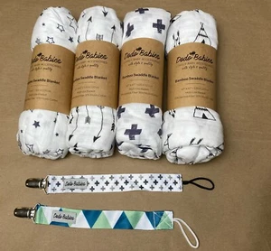 4 Pack Baby Swaddle Blankets 70% Bamboo Unisex 47”x 47” Arrows Stars Camping - Picture 1 of 6