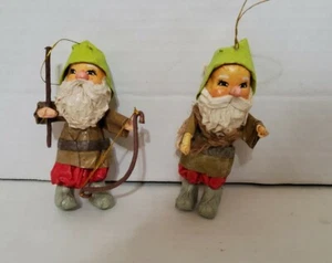 Vintage Paper Mache Gnome Christmas Tree Hanging Ornaments Bow and Arrows - Picture 1 of 3