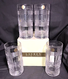 NEW w/ TAGS Ralph Lauren Signed Glen Plaid Crystal Highball Set of 4 - Picture 1 of 11