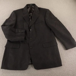 VTG Tweed Jacket M Gray Blue Windowpane Check 100% Wool Cashmere Blazer 42R - Picture 1 of 17
