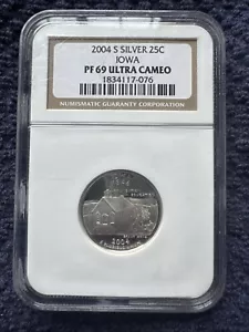 2004-S 25c NGC PF69 Ultra Cameo Silver Iowa State Quarter - Picture 1 of 8
