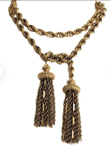 Vintage Monet Necklace Lariat Bolo Damita Rope Chain Gold Mid Century - Picture 1 of 7