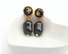 🆕 AUTHENTIC TORY BURCH ROXANNE Small Drop Earrings-Black/ Rolled Brass W/Pouch!