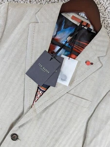 Ted Baker Linen Blend Sport Coat Size 1 34R Herringbone Gray NWT - Picture 1 of 15