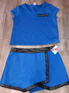 Bongo Outfit Girls Size XL Blue Quilted Leather Trim Zippers 2 Piece Set - Picture 1 of 24