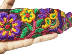 Embellishment Trimmings Multicolor Floral Design Saree Ribbon Embroidered Trim - Picture 1 of 4