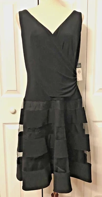 NUEVO CON ETIQUETAS $190 LAUREN Ralph Vestido de Noche Para Mujer 10 Negro Sin Mangas Vestido de Cóctel Tutú Foto 1 de 4