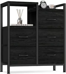 New-5 Drawer Black Dressers for Bedroom 2 Tier Shelf Storage Small Fabr - Picture 1 of 6