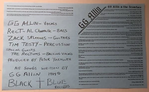 RARE ORIGINAL GG ALLIN 1984 Live Fast Die Fast / Scumfucs HYPE SHEET - Picture 1 of 2