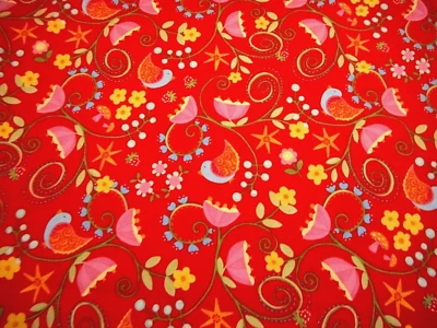 Tela de edredón por yarda VENTA amarillo rosa azul floral y pájaros rojo algodón premium #C Foto 1 de 2