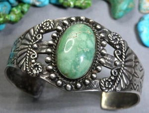 Fred Harvey Era NAVAJO Maisels CARICO LAKE TURQUOISE Sterling Silver 43g CUFF - Picture 1 of 15