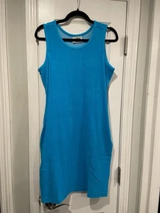 NWOT Metropolitan Size 1X Bright Blue Terry Cloth Tank Sun Dress Coverup Pockets - Picture 1 of 9