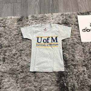 Vintage YOUTH Size 6-8 U Of M University Of Michigan Short Sleeve Gray T-Shirt - Picture 1 of 6