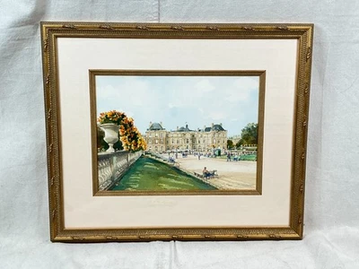 Impressionist Watercolor Painting Luxembourg Gardens Signed Framed - Image 1 of 4