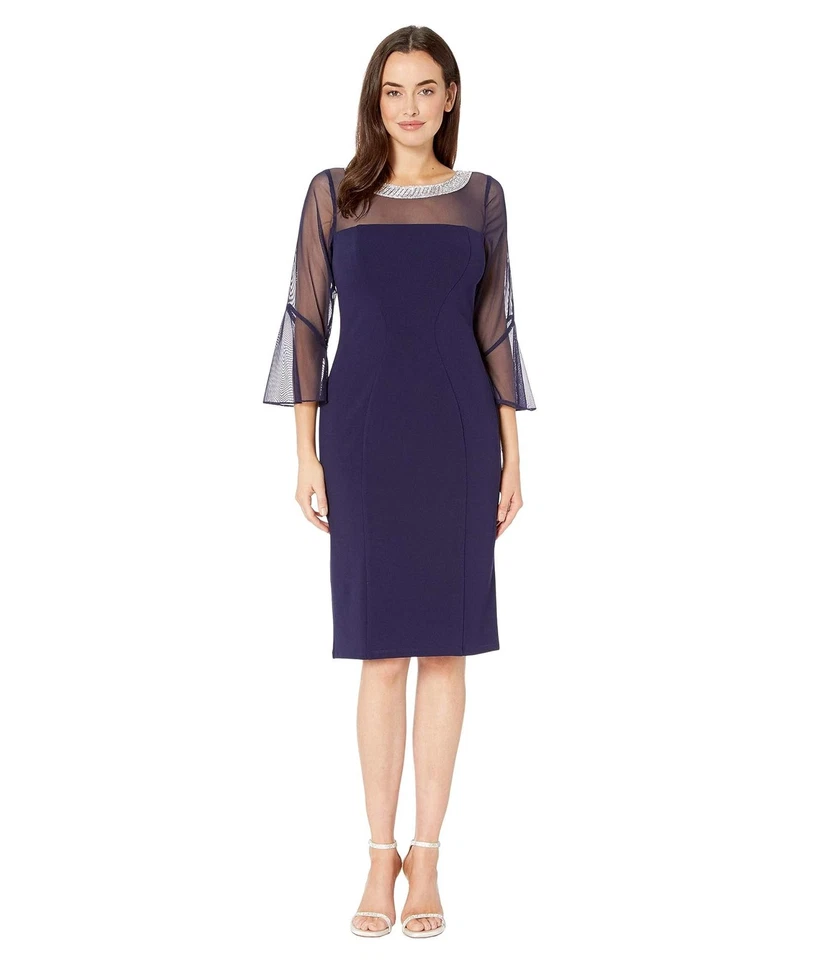 Alex Evenings Womens Navy Special Occasion Illusion Evening Dress 6 BHFO 6484