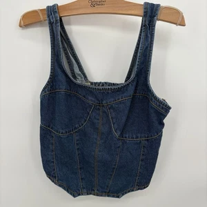 Vintage Japna Women’s Denim Corset Crop Top Size Large - Picture 1 of 5