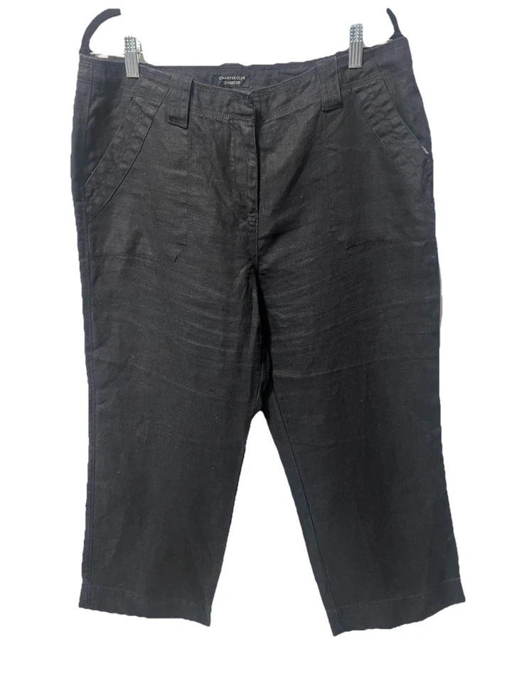Pantalones para mujer Charter Club 100 % lino talla 12 calce clásico recortados negros tiro alto Foto 1 de 4