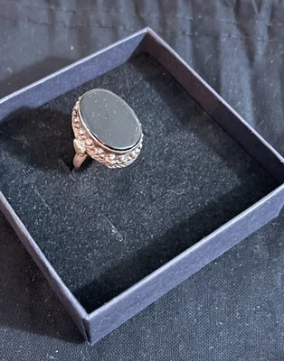 Anello in Argento anni 40 con Onice Nero - Immagine 1 di 4