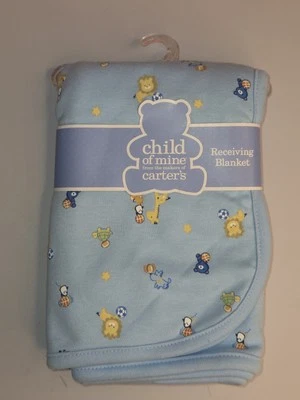 Carter’s Child of Mine Baby Blanket Blue Sports Turtle Penguin Giraffe 2005 - Image 1 of 4