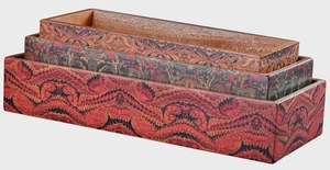 Desktop Marble Decor Trays Mahogany Wood & Leather 7.75" Office Desk Organizer - Picture 1 of 3
