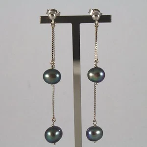 Pendientes De Oro Blanco 750 18K, Pendientes Con Perlas Grises De Agua Dulce - Imagen 1 de 1