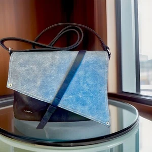 ESPE Vegan Leather Shoulder/Messenger Purse Tote Bag Blue And Denim - Picture 1 of 17