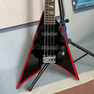 Custom Shop Rhoads E-II Arrow V Electric Bass Guitar Black with Red Bevels - Picture 1 of 9