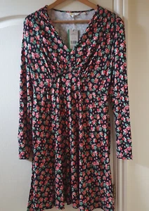 BODEN Mini Tea Dress Size 14 R Black Diamond Rose  Floral  BNWT - Picture 1 of 9