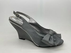 Ladies Shoes Clarice Odella Grey Satin Sling Back Wedge CLEARANCE Sizes 5-10
