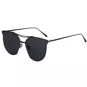 86011 C1 CATEYE MODISCHE SONNENBRILLE METALL SCHWARZES GESTELL RAUCHKLARE GLÄSER - Bild 1 von 3